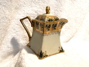 White Nippon Porcelain Creamer Hand Painted Black/Gold 4 1/2" T x 4 1/4" W - Picture 1 of 10
