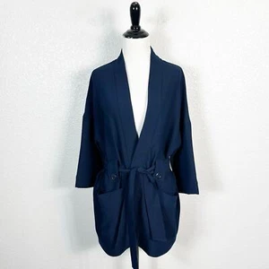 WHISTLES Womens Kimono-Sleeve Crepe Jacket in Navy Blue Utilitarian Size Small - Picture 1 of 11