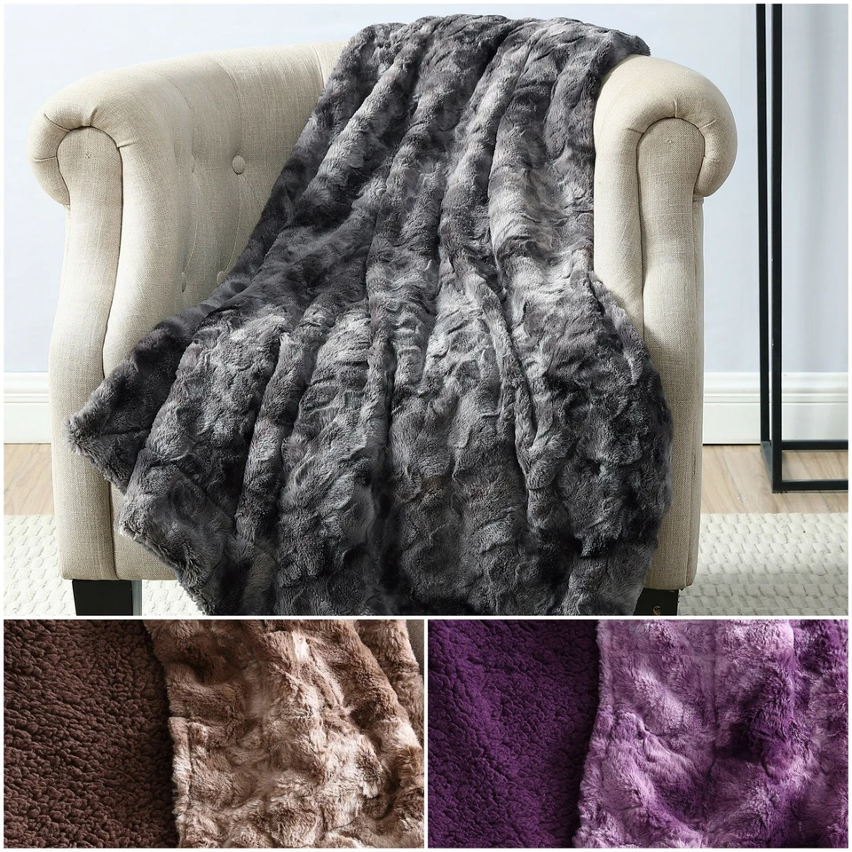 Chezmoi Collection Cozy Soft Faux Wolf Fur Throw Blanket w/ Plush Sherpa Fleece - Image 1 of 4