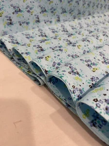 Vtg Fabric Cotton 70s Thin Calico Flower Bouquets Blue Navy Chartreuse 43X112 - Picture 1 of 8