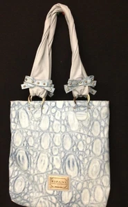 Authentic Ripani Blue Ripple Embossed Leather Handbag Tote Purse Made In Italy - Picture 1 of 5
