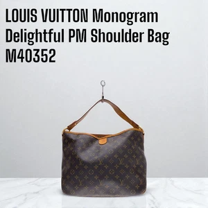 Auth LOUIS VUITTON Monogram Delightful PM Shoulder Bag Brown Leather M40352 F/J - Picture 1 of 14
