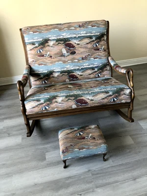 Double Rocking Chair with Tapestry Uphostery - Image 1 of 2