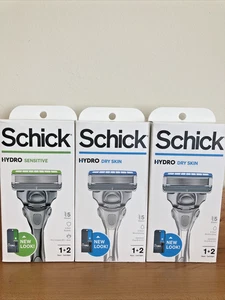 PAQUETE 3 maquinillas de afeitar Schick HYDRO piel seca y hombres sensibles 1 asas y 2 cartuchos - Imagen 1 de 1