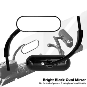 Black Motorcycle Oval Rear View Mirrors For Harley Dyna Fat Street Bob Low Rider - Bild 1 von 15