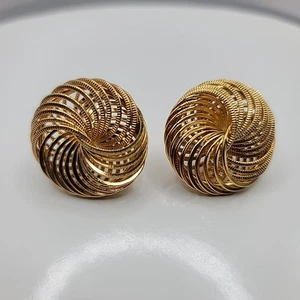 Stunning Vtg Gold Tone Large Spiral Wire Infinity Knot Pierced Earrings - Picture 1 of 13