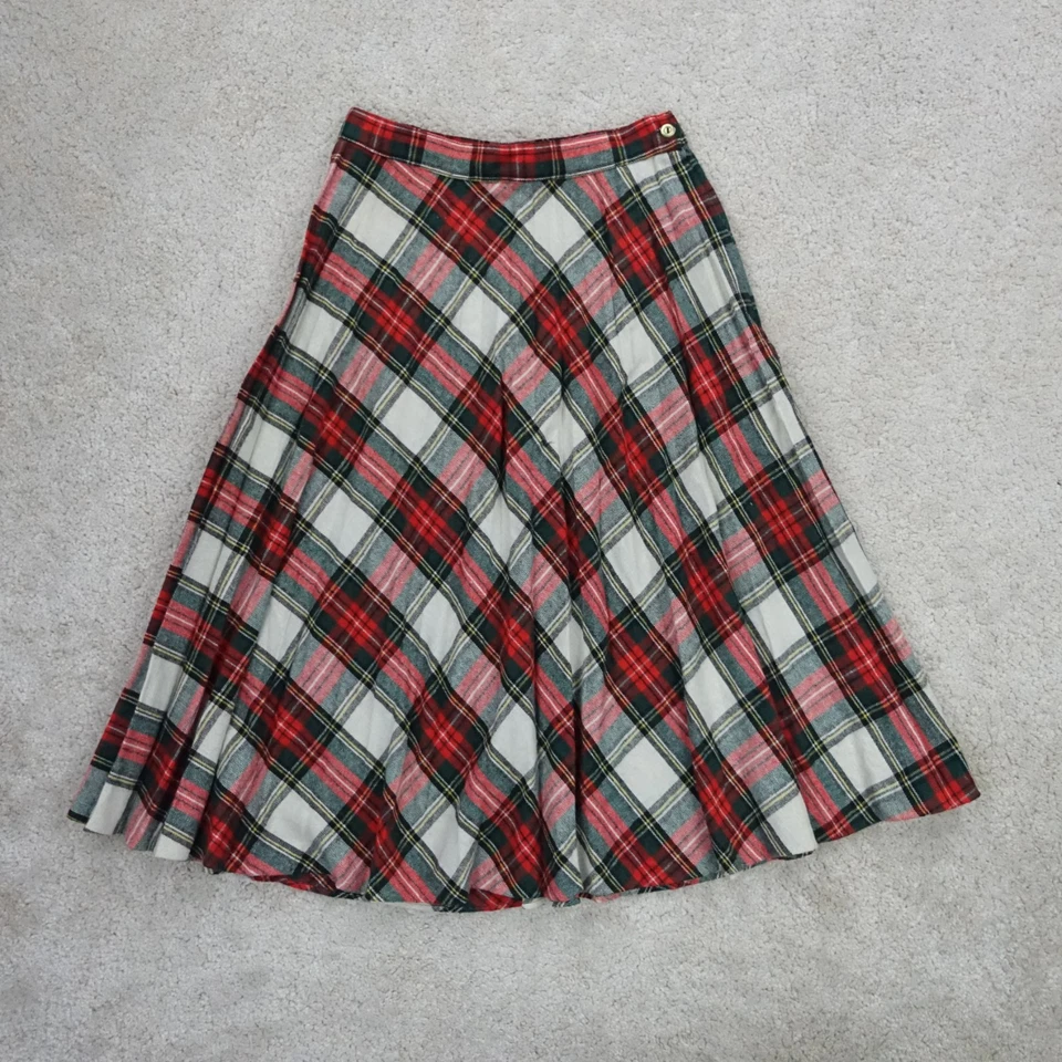 Falda midi vintage a cuadros escoceses tartán para mujer talla 6 W25 rojo verde mezcla de lana hecha en EE. UU. Foto 1 de 4