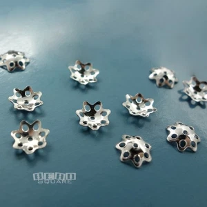 10 Solid Sterling Silver ap. 7mm (7.5mm) Openwork Floral Spacer Bead Caps #33036 - Picture 1 of 2
