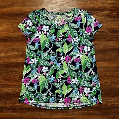 Lilly Pulitzer Floral Round Neck T Shirt Womens Medium Multicolor Giraffe Animal - Изображение 1 из 4
