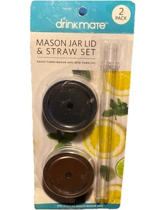 DrinkMate Mason Jar Drink Lid & Straw Set - Fits Ball Reg Mouth, 2 Pack NOS NEW - Picture 1 of 9
