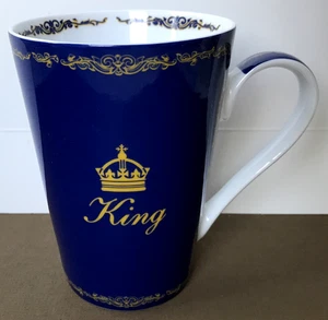 King Crown Tall Royal Blue Yellow Trim Mug Coffee Latte Cup Konitz Germany 12 oz - Picture 1 of 9