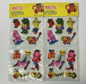 Vtg '80s  Puffy Stickers MONSTERS Lot of 2 Packs Made in Taiwan FREE SHIPPING - Picture 1 of 5