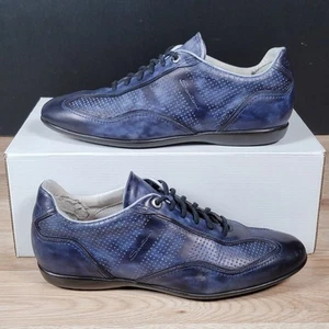 Santoni Shoes Mens Size 9 IT 10 US Blue Leather Casual Sneakers Preppy Patina - Picture 1 of 10