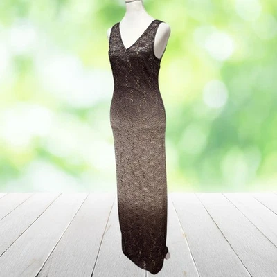 Vintage COLDWATER CREEK Dress Womens Petite S Evening Sequin Lace Gold Maxi 90s - Image 1 of 4