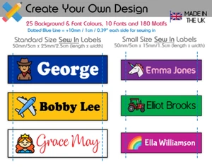 Personalised Chunky School Nursery Sew In Flat Name Labels Tags Tapes Two Sizes - Picture 1 of 7