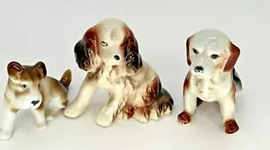 Estatuillas de perro 3” 4” cerámica Japón marrón blanco cachorro lindo - Imagen 1 de 10