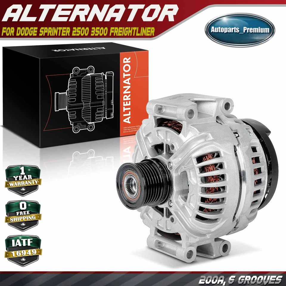 Alternador para Dodge Sprinter 2500 3500 Freightliner 200A polea embrague 6 ranuras Foto 1 de 4
