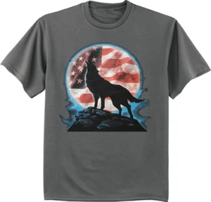 Big and Tall t-shirt lone wolf moon US flag decal tee king size mens bigmen gear - Picture 1 of 1