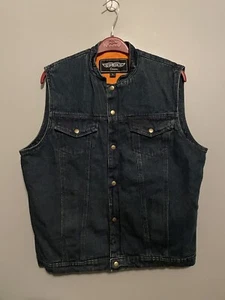 VTG Unik Men's Denim Vest Size L Blue Motorcycle Biker Trucker Western (D251) - Picture 1 of 6