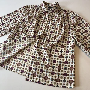 vtg Notations Button Blouse Sz 12 Colorful Geometric Lightweight Blouson - Picture 1 of 17