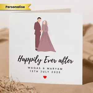 Personalised Muslim Wedding Card Happily Ever After Nikkah Shaadi Mubarak Card - Picture 1 of 2
