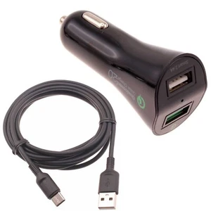 Car Charger 30W Fast 2-Port USB 6ft Cable Type-C Quick Charge DC for Tablets - Picture 1 of 6