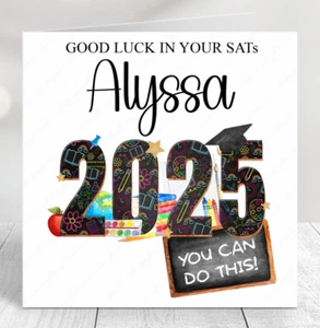 PERSONALISED GOOD LUCK IN YOUR SATs CARD GOOD LUCK IN YOUR GCSE'S A-LEVELS EXAMS - Picture 1 of 14