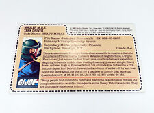 Vintage Hasbro GI Joe 1985 HEAVY METAL Mail Away Uncut FILE CARD!