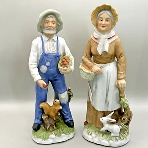 Vintage Homco Old Woman & Old Man Set 2 Figurines 8" Home Interiors Farmer #1409 - Picture 1 of 9