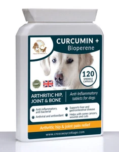 Organic Curcumin Bioperene Arthritic Hip Joint Bone Pain Relief in Dogs 120 Caps - Picture 1 of 9