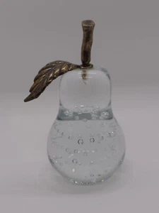 Vintage Art Class PEAR Paperweight Decorative with Brass Stem 4" Tall - Picture 1 of 6