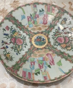 Große 13" Durchmesser antike chinesische Famille Rose Canton Medaillon Servierplatte - Bild 1 von 12