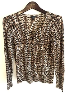 Talbots Pure Merino Wool Cardigan Sweater Animal Print Size Medium Long Sleeve - Picture 1 of 7