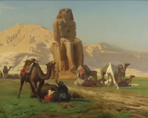The Colossus of Memnon | Jean-Leon Germone | 1858 Egyptian Architecture Print - Picture 1 of 9
