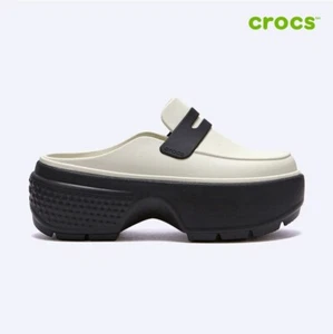 NEW CROCS STOMP LOAFER 209937-1HR WHITE BLACK - Picture 1 of 6