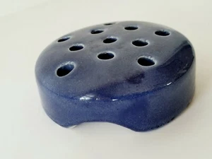 Vtg Flower Frog Weller Pottery 4" Ocean Blue 11 Holes - Picture 1 of 11