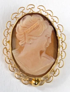 Hand Carved Shell Cameo 12k Gold Filled Brooch Pendant Very Fine Condition - Picture 1 of 5