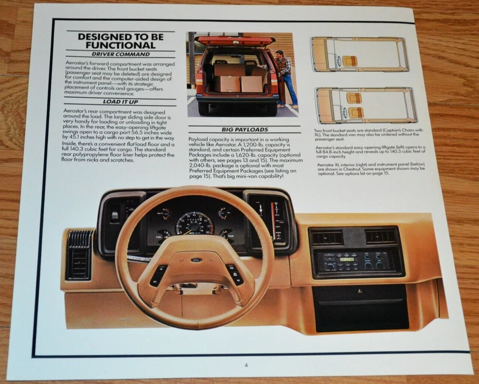 Ford Aerostar 1987 vista de tablero anuncio original concesionario anuncio impreso 87 Foto 1 de 1