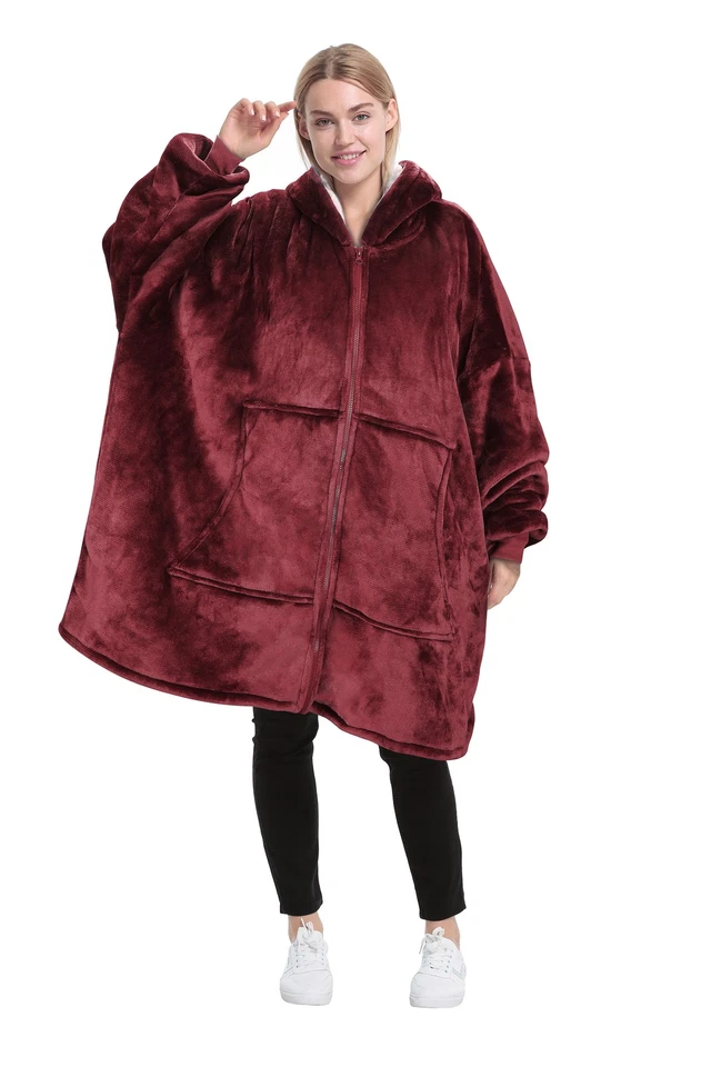 Adult Hoodie Sweatshit Wearable Blanket With Pocket Plush Pleece Luxury Sherpa - Image 1 of 4
