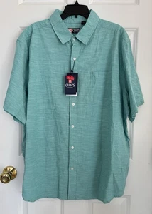 CHAPS MEN'S TOPS GREEN BUTTON DOWN SHORT SLEEVE COLLARED CASUAL TROPICAL - Picture 1 of 8