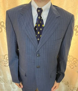 70er Vintage Handtailored Bespoke All Worsted Classic Striped Disco Suit 42R - Bild 1 von 16
