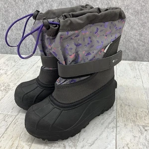Columbia Powderbug Snow Boots Girls Size 13 Black Gray Deer Winter BC1327-018 - Picture 1 of 7