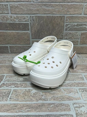CROCS Women STOMP CLOG 209347-0WV White Chalk Platform Lift Size M12/W14 - Image 1 of 4