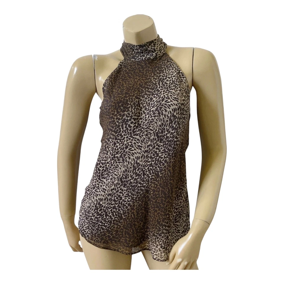 INC 女式 4 码无袖模拟领动物印花 100% 真丝衬衫 — 第 1/4 张图片