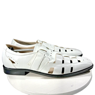 Sandalias de vestir Stacy Adams Fisherman para hombre talla 14 M tejido de cuero zapatos blancos SA Foto 1 de 4