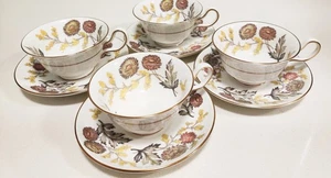 Vintage Wedgwood Lichfield Bone China Cup and Saucer Set Of 4 Peony Shape - Bild 1 von 17