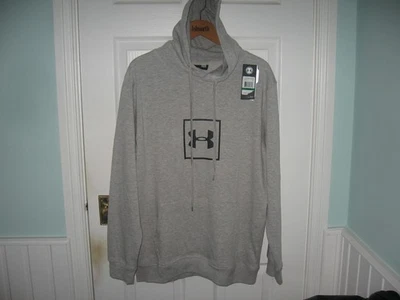 BNWT MENS UNDER ARMOUR RIVAL FLEECE BOX LOGO HOODIE L GREY KANGAROO POCKET - Image 1 of 4