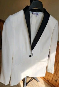 Jennifer Lopez Blazer Womens SZ L Ivory Tuxedo Jacket Shawl Collar 1 Button-NWT - Picture 1 of 10