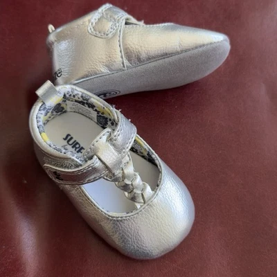 Stride Rite Surprize Silver Baby Girl Shoes T Strap 3-6 Months Sparkle Holiday - Image 1 of 4