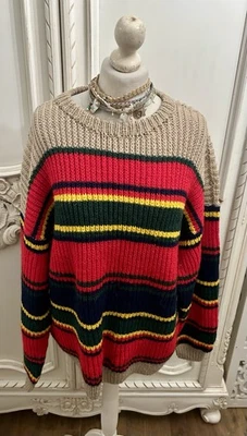 Boutique Red Biege Black Yellow Stripe Chunky Jumper 14-16 - Image 1 of 4